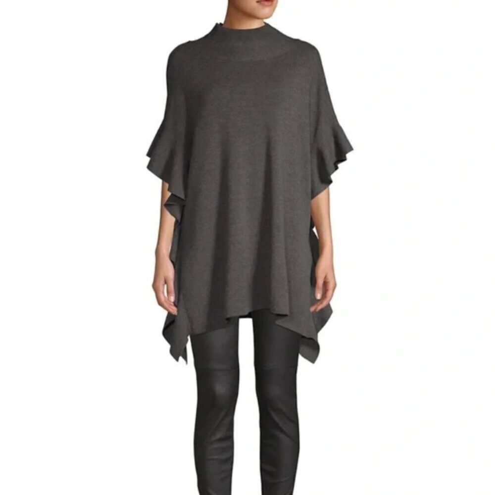 Elie Tahari Ruffle Poncho Sweater 100% Merino Wool Quiet Luxury Elegant - Small